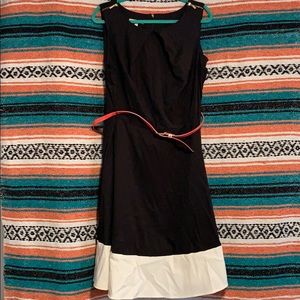 Black and White Sleeveless Dress with Accent Belt